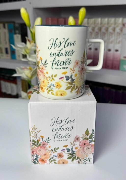 His Love Endures Forever Ceramic Mug with Teal Interior
